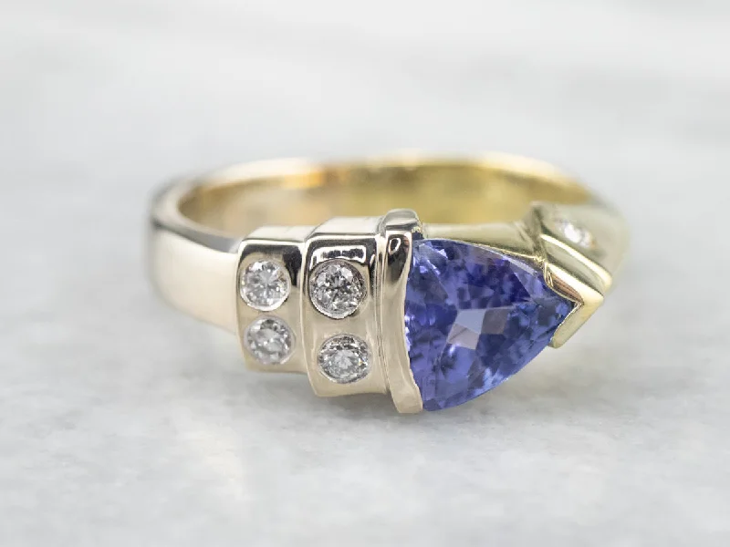 Baroque pearl rings-Asymmetrical Tanzanite Diamond Gold Ring