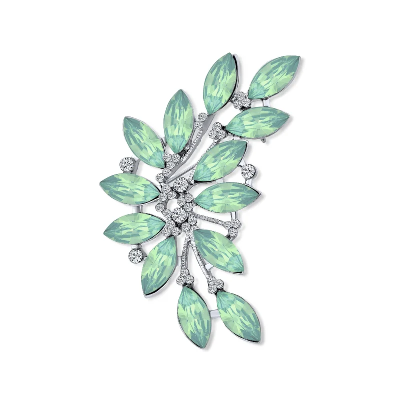 Rainbow bead brooches-Fashion Aqua Green Marquise Crystal Leaf Brooche Pin for Mother Silver Plated Brass