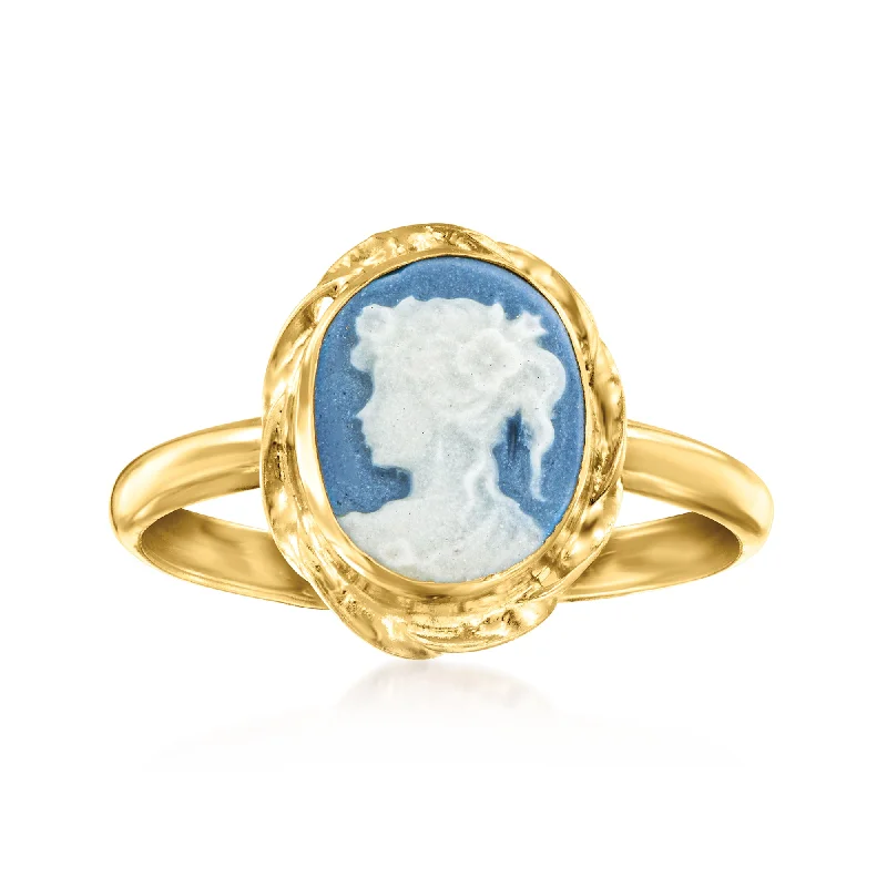 Ruby gem rings-Ross-Simons Italian Blue Porcelain Cameo Ring in 18kt Gold Over Sterling