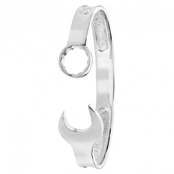 High gloss bracelets-Acotis Silver Bangle Oval Zirconia Spanner G4418