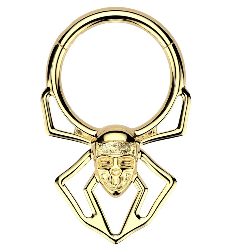 Multi-stone rings-Gold PVD Skull Face Spider Stainless Steel Hinged Segment Ring