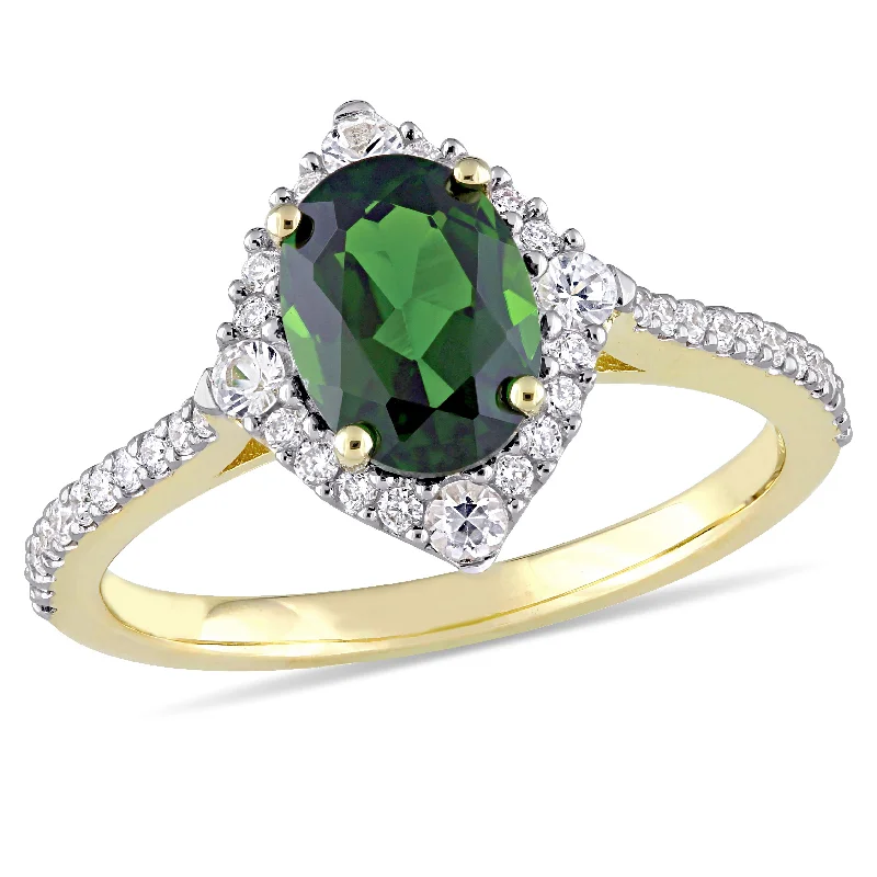 Twist band rings-Mimi & Max 1 3/4ct TGW Chrome Diopside White Sapphire 1/4ct TW Diamond Ring 14k Yellow Gold