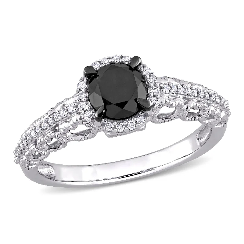 Small stack rings-Mimi & Max 1 1/7ct TW Black White Diamond Engagement Ring 10k White Gold