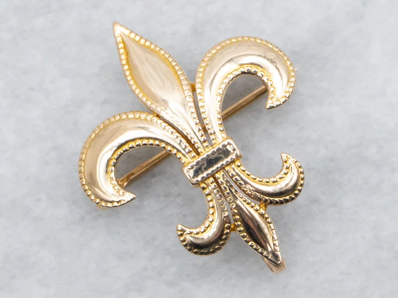 Angel wing brooches-Fleur de Lis Brooch with Milgrain Edge