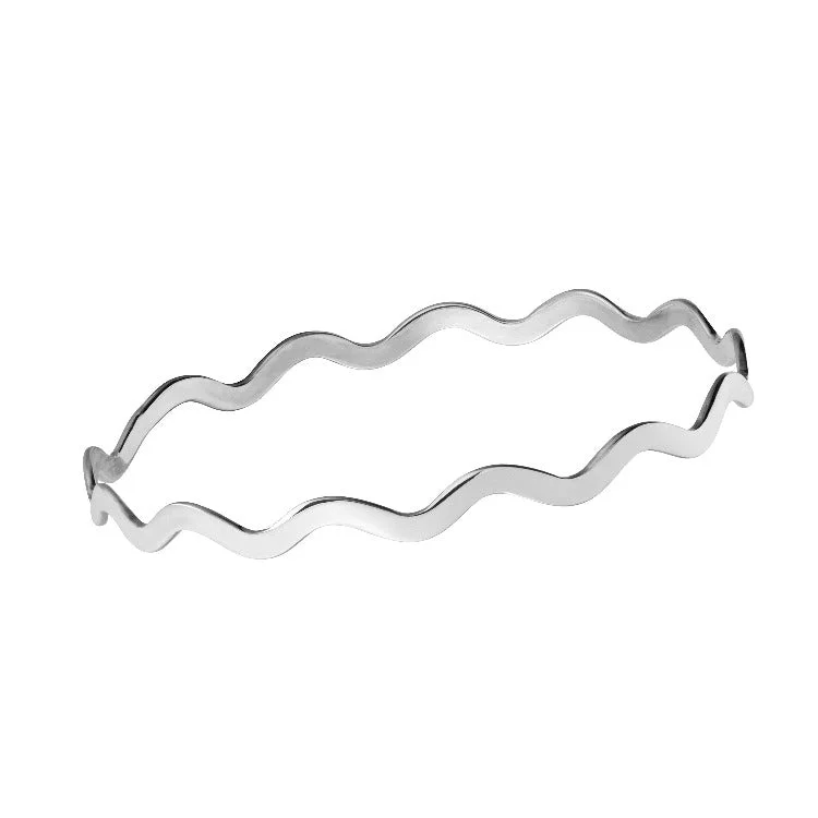 Astro theme bracelets-Slim Wave Sterling Silver Bangle