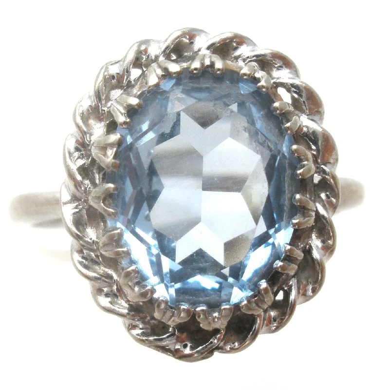 Bead-woven rings-Blue Topaz Ring 10K White Gold Size 6.25