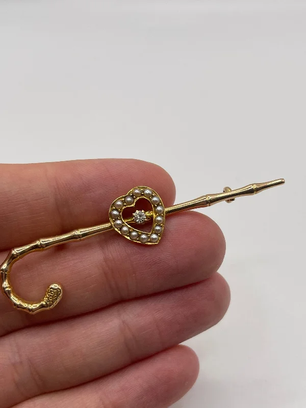 Modern pin brooches-Antique 15ct gold pearl and diamond brooch