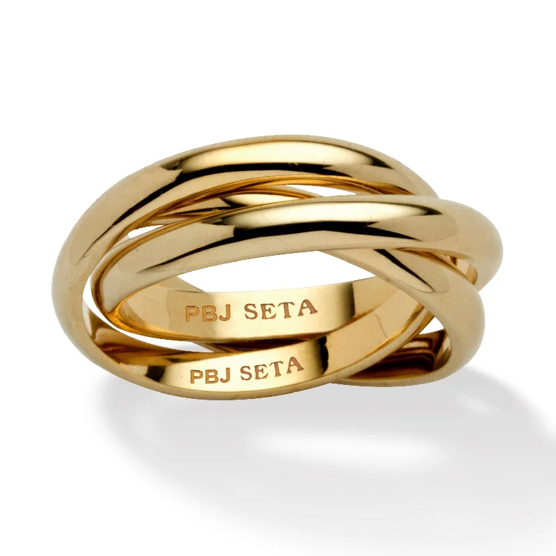 Bold stone rings-Yellow Gold-Plated Rolling Triple Band Crossover Ring