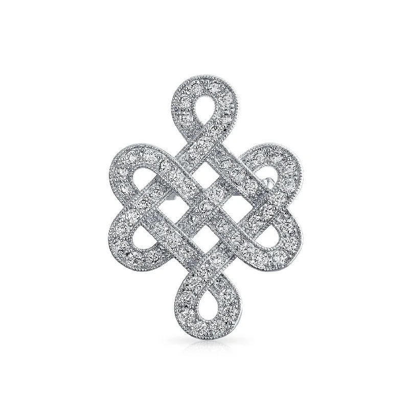 Magnetic clasp brooches-Eternal Celtic Love Knot Brooche Pin with Cubic Zirconia Rhodium Plated 1.2 Inch