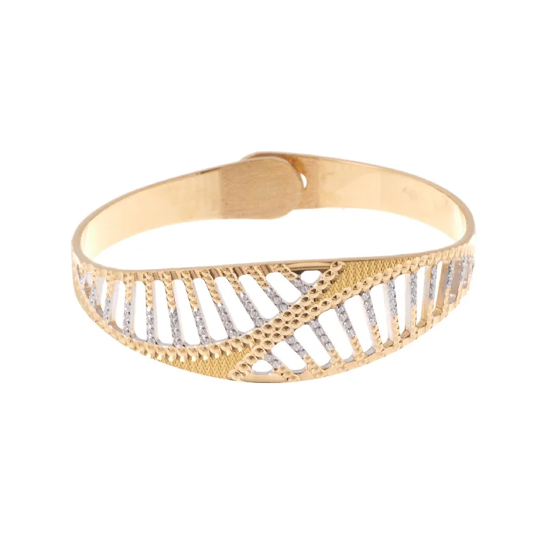 Full moon bangles-22ct Gold Children's Bangle with Diamond Cut and Rhodium Design (12.9g) CB-7174