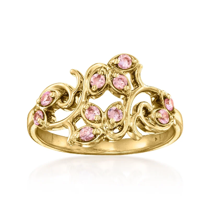 Bead trim rings-Ross-Simons Pink Sapphire Vine Ring in 18kt Yellow Gold