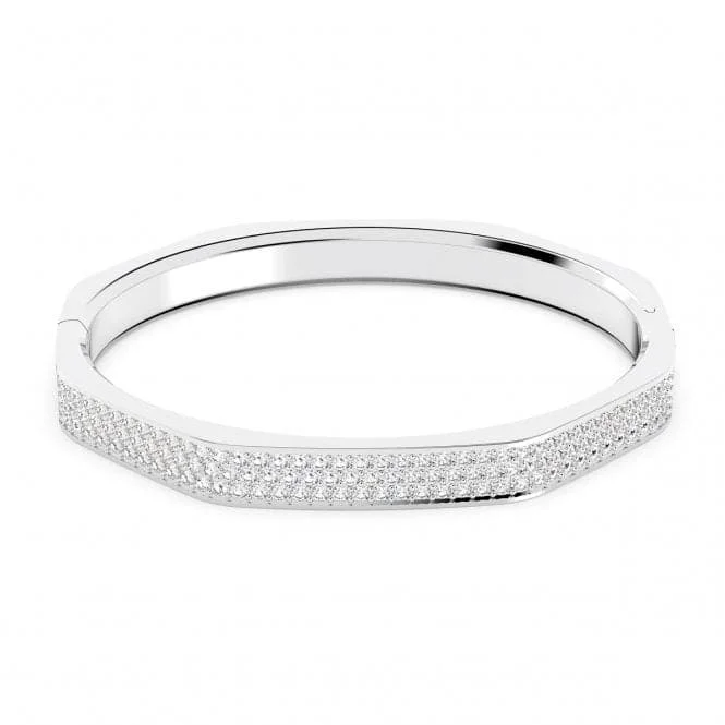 Multi-chain bracelets-Dextera Rhodium Plated White Octagon Bangle