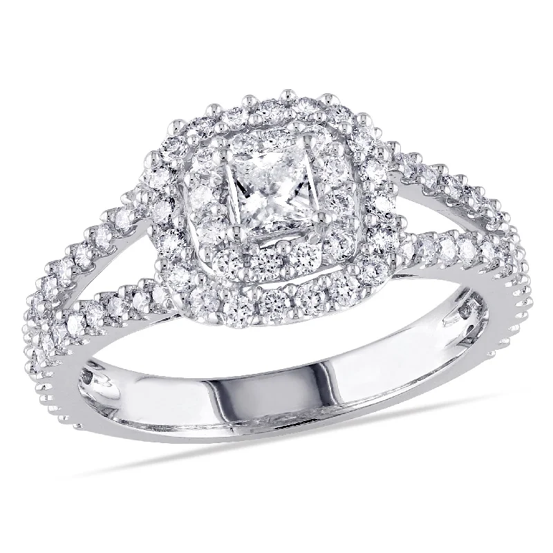 Tapered shank rings-Mimi & Max 1ct TW Princess Cut Halo Diamond Engagement Ring 14k White Gold