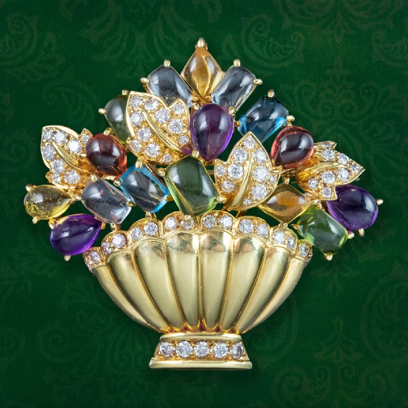 Victorian style brooches-Vintage Gemstone Giardinetti Flower Brooch 18ct Gold