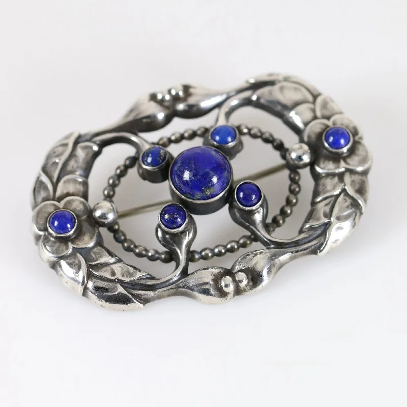 Modern pin brooches-Vintage Georg Jensen Jewelry | Art Nouveau Brooch 76 Lapis Lazuli Denmark