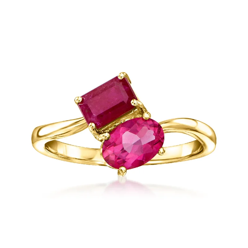 Bright band rings-Ross-Simons Ruby and . Pink Topaz Toi Et Moi Ring in 14kt Yellow Gold