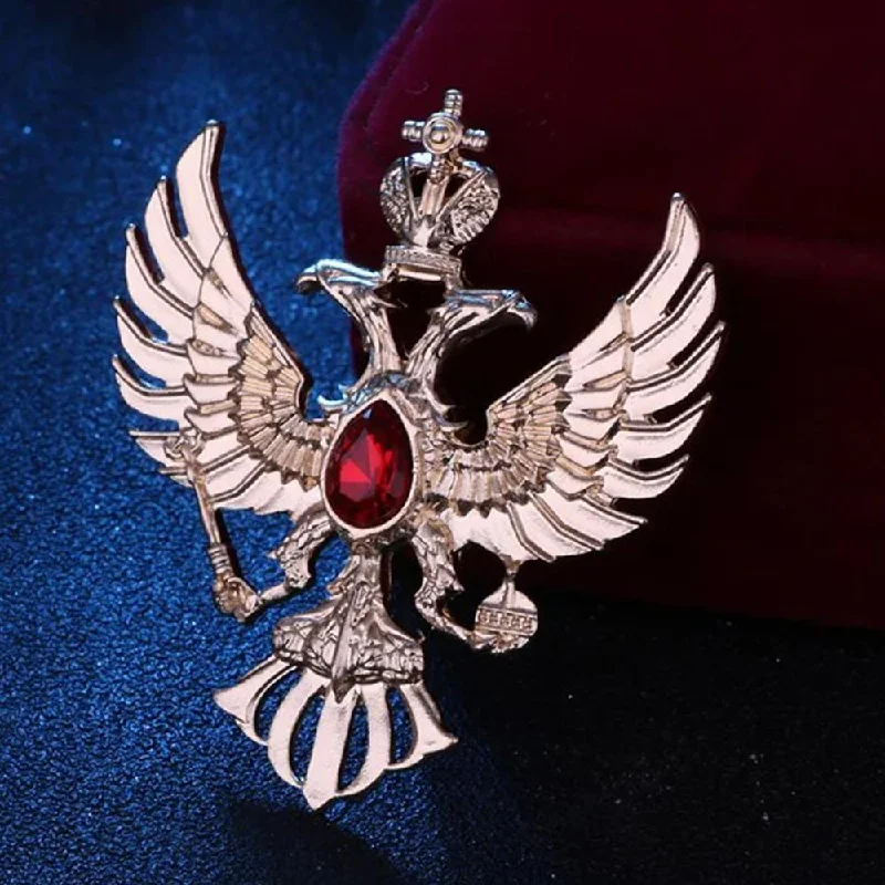 Vintage cameo brooches-Mahi Dual Head Eagle Shaped Maroon Crystal Lapel Pin Shirt Brooch for Men (BP1101130ZMar)