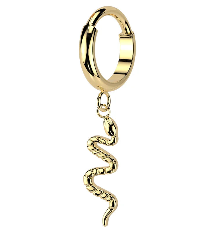 Baroque pearl rings-Gold PVD Dangle Snake Titanium Hinged Segment Ring