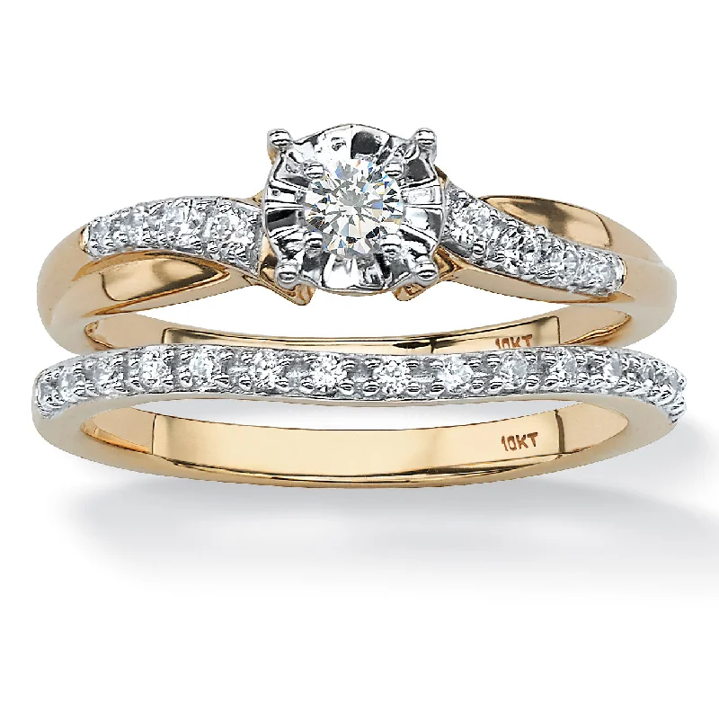 High gloss rings-1/4 TCW Round Diamond Two-Piece Bridal Set in 10K Gold