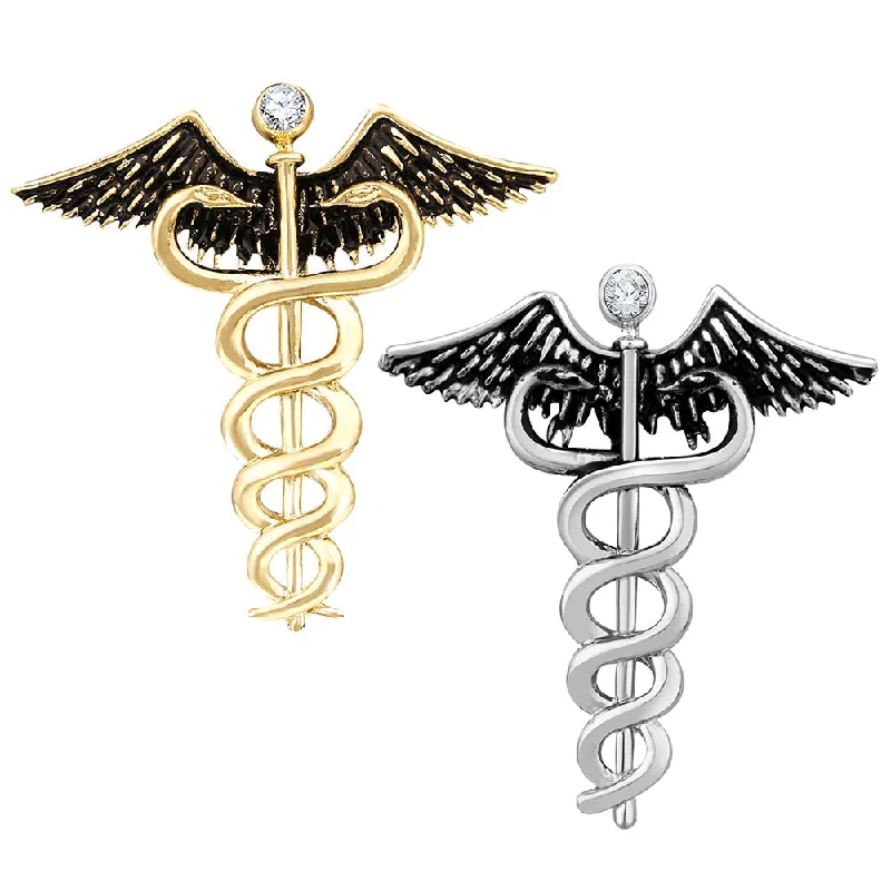 Lace-inspired brooches-Mahi Combo of 2 Caduceus Doctor's Brooch Lapel / Brooch Pin for Men  (CO1105597M)