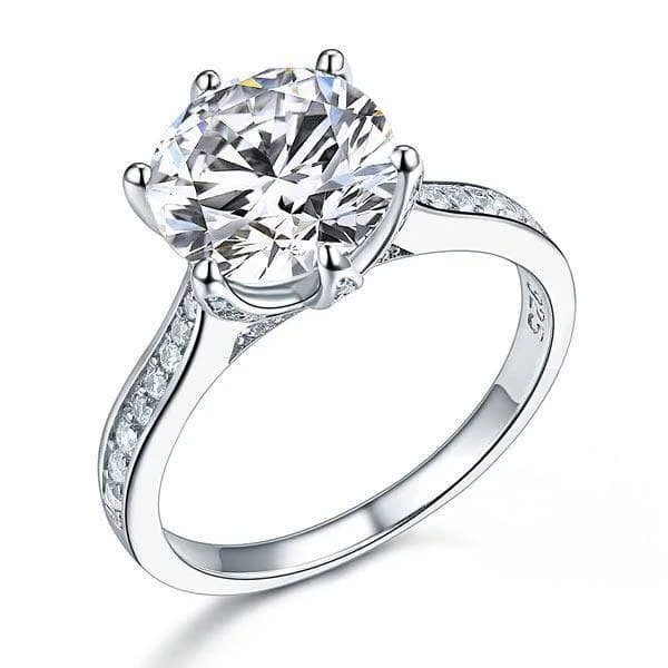 Stranded motif rings-Luxury 3.0Ct Round Diamond Wedding Engagement Ring