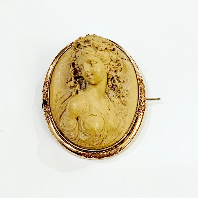 Cluster bead brooches-Estate Collection Cameo Brooch - Rare Victorian Lava