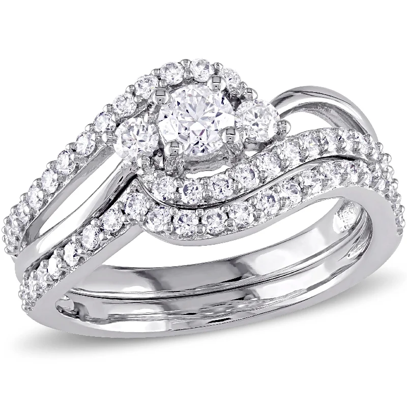 Bold stone rings-Mimi & Max 1ct TW Diamond Crossover 3-Stone Bridal Set 14k White Gold