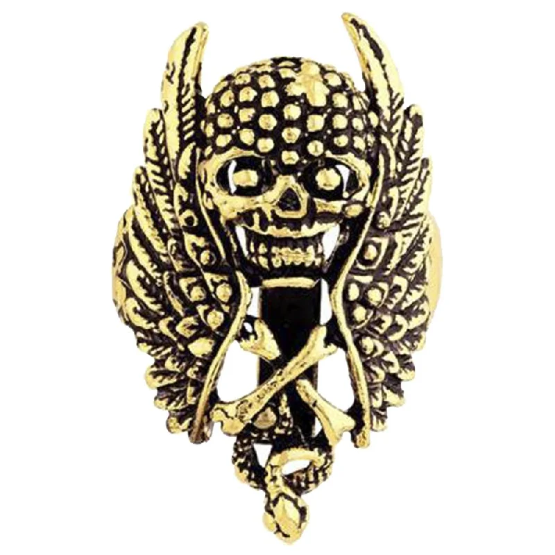 Braided fabric brooches-Mahi Gold Plated Skull Bones and Wings Shirt Stud Brooch Pin for Men (BP1101045G)