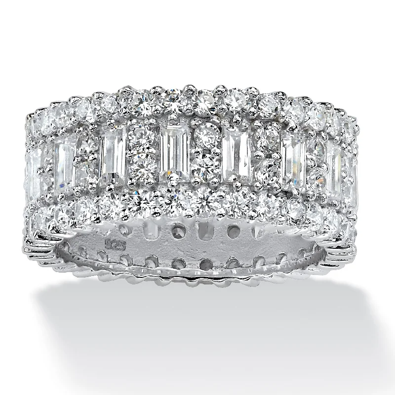 Subtle accent rings-4.80 TCW Baguette CZ Eternity Band in Platinum-plated Sterling Silver