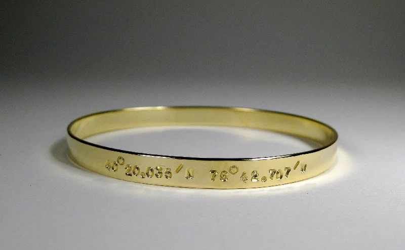 Hand-bright bangles-18k Gold 6mm Bangle w/ Latitude & Longitude