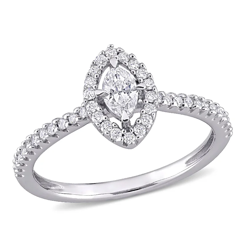 Bold stone rings-Mimi & Max 1/2ct TW Marquise-Cut Diamond Floating Halo Engagement Ring 14k White Gold