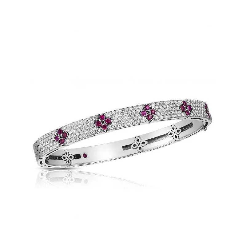 Bright word bracelets-Roberto Coin Love in Verona 18K White Gold Diamond and Ruby Bangle