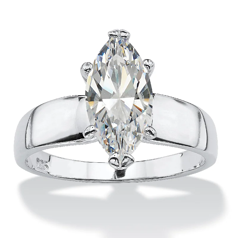 Bold stone rings-2.11 Cttw. Marquise-Cut Cubic Zirconia .925 Sterling Silver Solitaire Ring