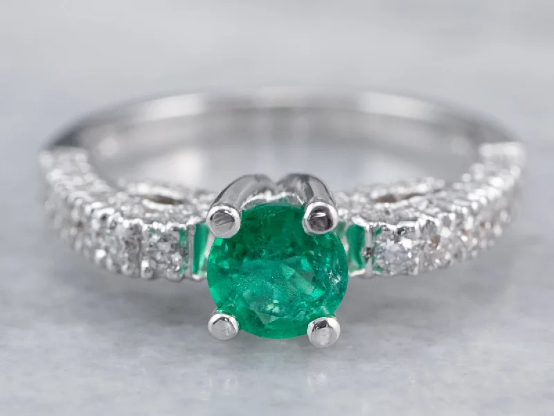 Cotton thread rings-Emerald and Diamond 18K White Gold Ring