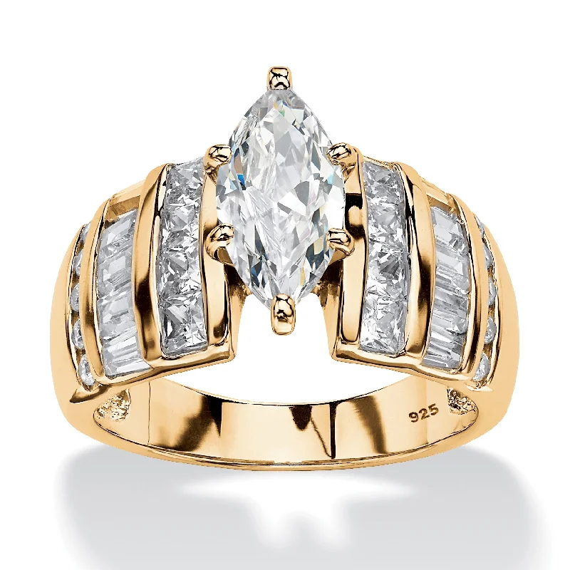 Firm clasp rings-3.87 TCW Marquise-Cut Cubic Zirconia Ring in 14k Gold-plated Sterling Silver