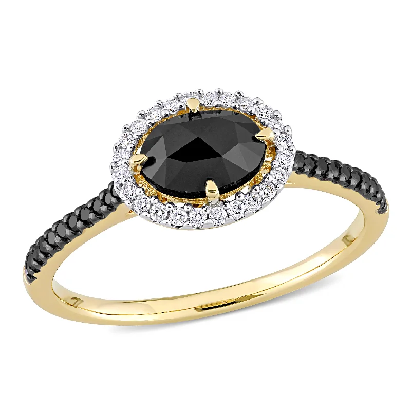 Blended metal rings-Mimi & Max 1 1/5ct TW Black and White Diamond Halo Engagement Ring 14k Yellow Gold