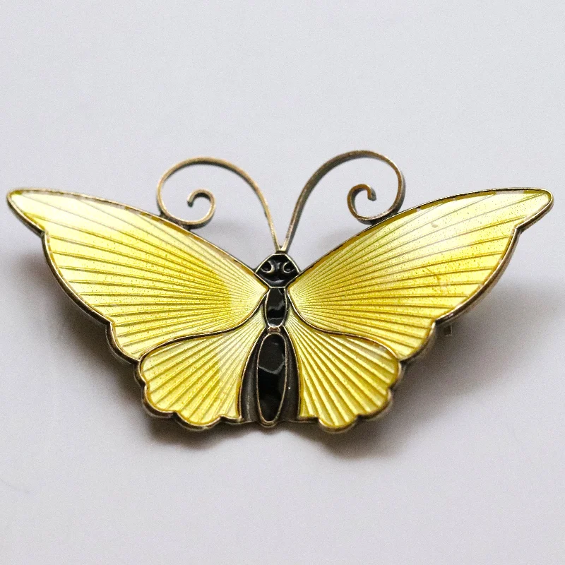 Cluster bead brooches-Vintage David Andersen Jewelry | Extra Large Yellow Enamel Butterfly Brooch Norway