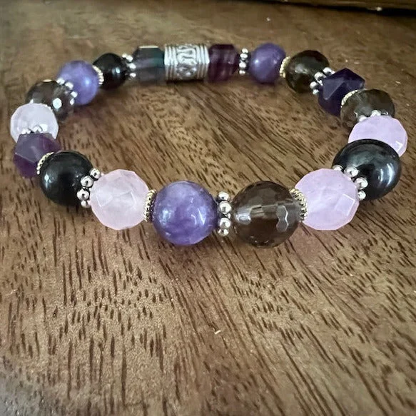 Hand-bright bangles-I Can Heal Myself-Amethyst, Petalite, Rose Quartz, Smoky Quartz, Fluorite, Sugilite