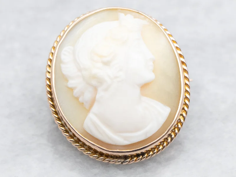 Wooden inlay brooches-Yellow Gold Cameo Brooch