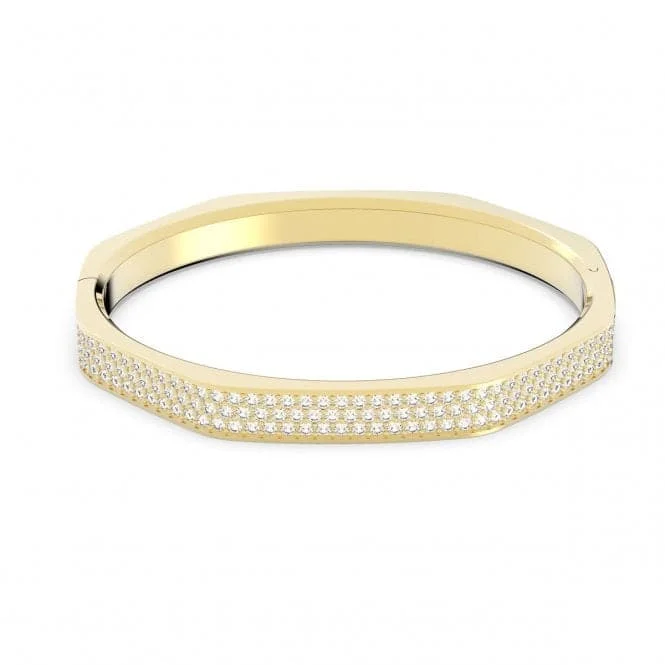 Flexible thread bracelets-Dextera Gold-Tone Plated White Octagon Bangle