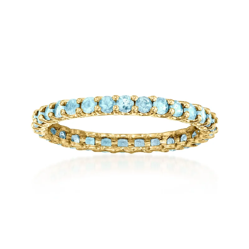 Bright band rings-Ross-Simons Swiss Blue Topaz Eternity Band in 14kt Yellow Gold