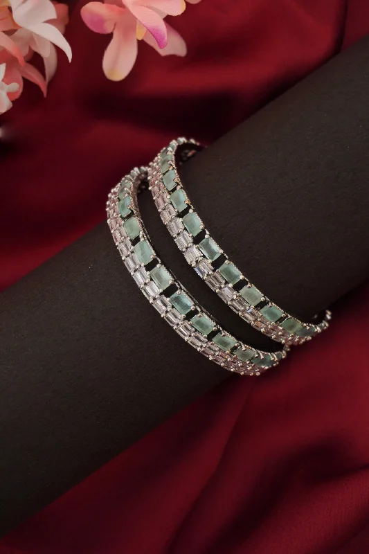 Open frame bracelets-Cyan Stone American Diamond Bangles