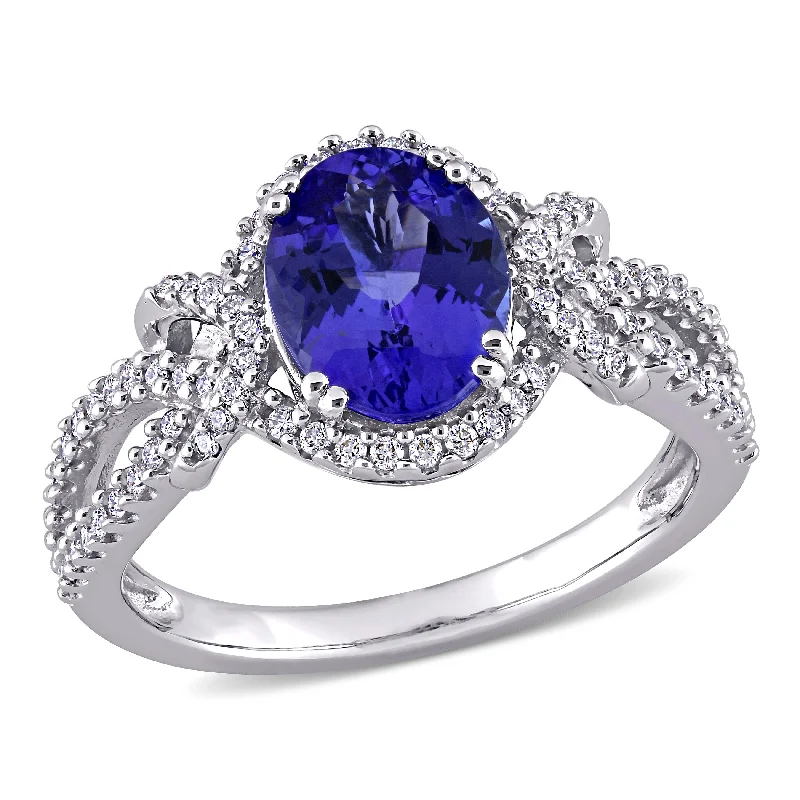 Glossy bead rings-Mimi & Max 1 4/5ct TGW Oval Shape Tanzanite 1/3ct TW Diamond Ring 14k White Gold