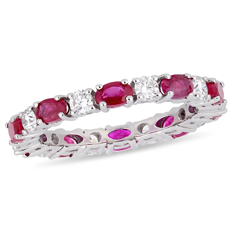 Shiny druzy rings-Mimi & Max 2ct TGW Oval Ruby 3/4ct TW Diamond Eternity Ring 14k White Gold