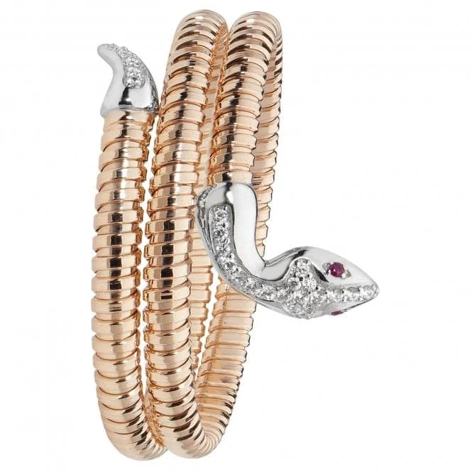 Hope charm bangles-Acotis Silver Bangle Ovl Rose Gold Plated Red Eyes Zirconia Snake G4224R