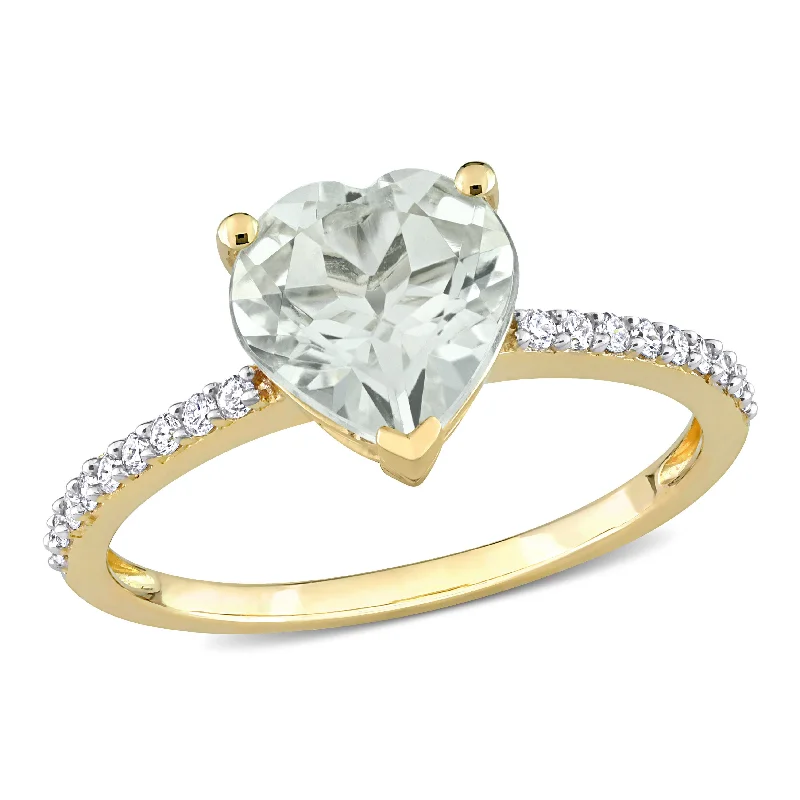 Bright band rings-Mimi & Max 1 5/8ct TGW Heart Green Quartz 1/7ct TDW Diamond Ring 14k Yellow Gold