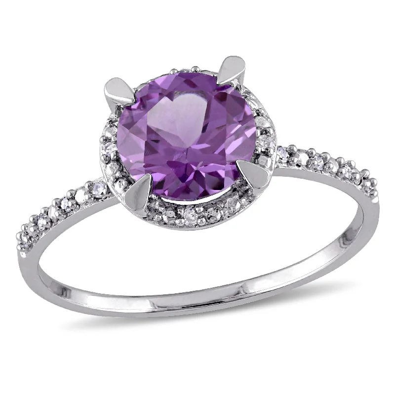 Small star rings-Mimi & Max Simulated Alexandrite Halo Ring with Diamonds 10k White Gold