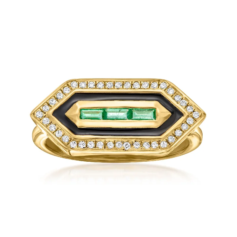 Deer motif rings-Ross-Simons Emerald and . White Topaz Art Deco-Style Ring With Black Enamel in 18kt Gold Over Sterling