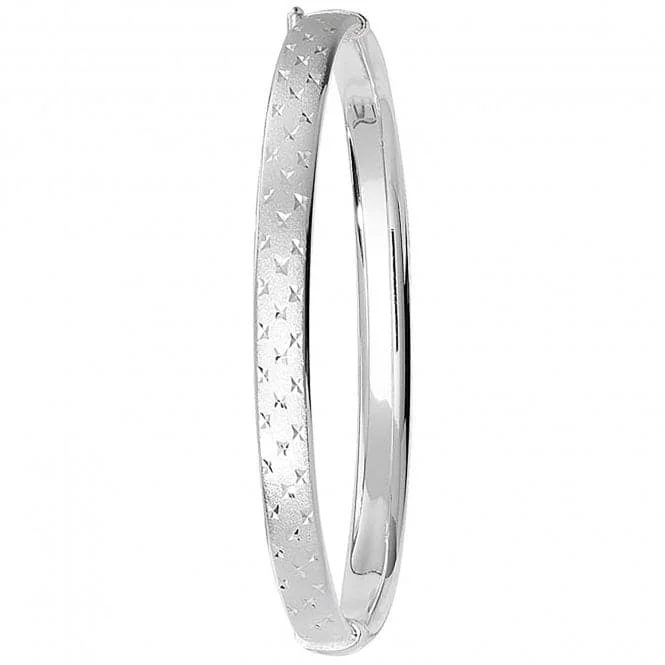 Deer motif bracelets-Acotis Silver Bangle Oval Dia Cut Frosted Hinged G4128