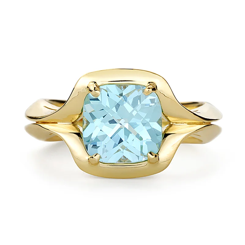 Bright band rings-Duet Blue Topaz and Yellow Gold Ring